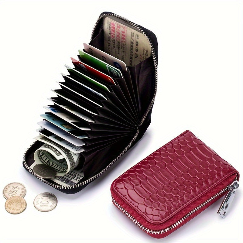 Credit Card Small Leather Wallet, Zipper Pockets Card Cases Holder for Men Women Compact Size For Festival Gift