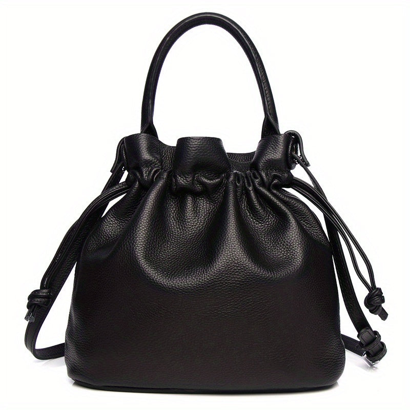 Drawstring Bucket Wrap Top Layer Cowhide Classic Pleated Hand Bag Fashion Shoulder Bag Women's Rossbody Bag