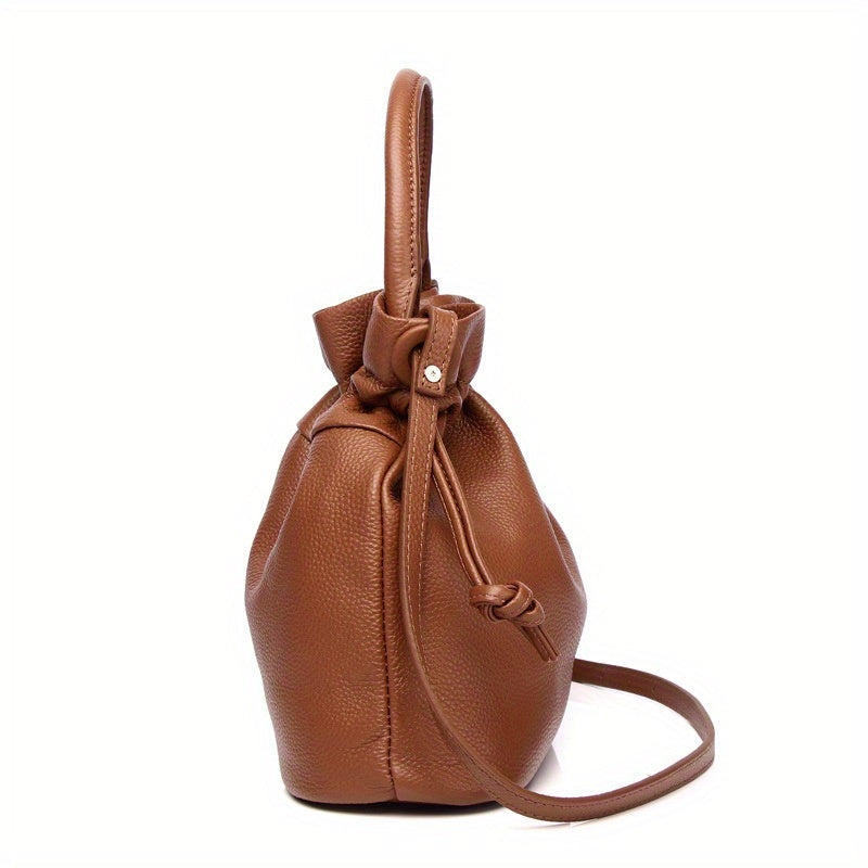 Drawstring Bucket Wrap Top Layer Cowhide Classic Pleated Hand Bag Fashion Shoulder Bag Women's Rossbody Bag