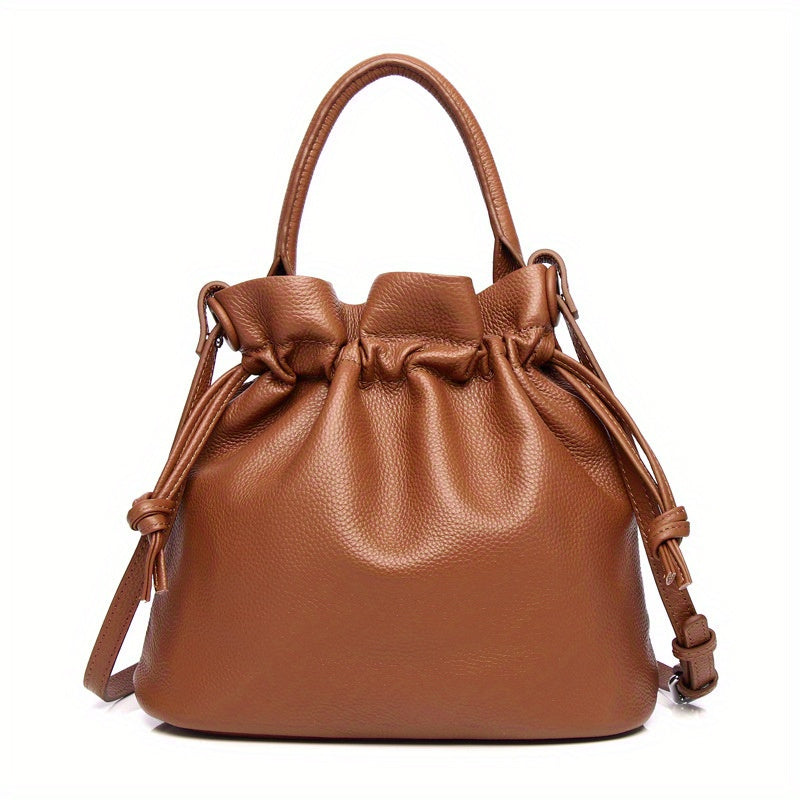 Drawstring Bucket Wrap Top Layer Cowhide Classic Pleated Hand Bag Fashion Shoulder Bag Women's Rossbody Bag