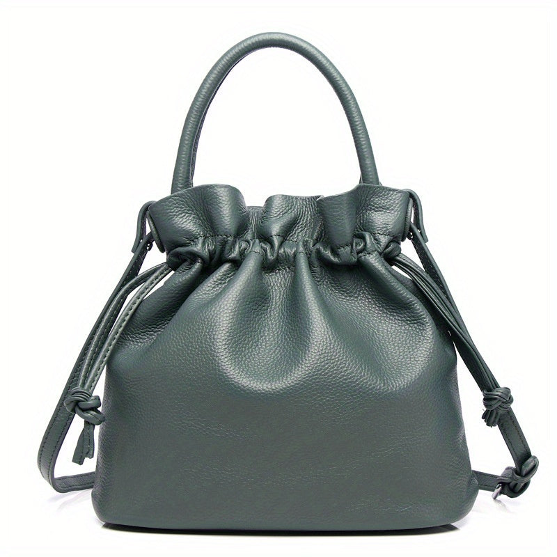 Drawstring Bucket Wrap Top Layer Cowhide Classic Pleated Hand Bag Fashion Shoulder Bag Women's Rossbody Bag