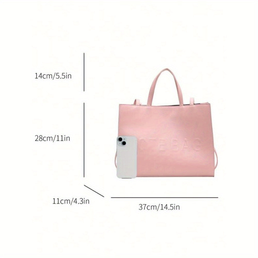 Large Capacity Minimalist Tote Bag With Zipper Closure For Women, Simple And Stylish Shoulder Bag