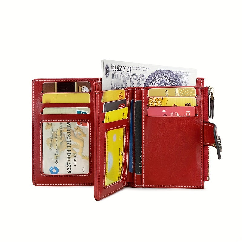 Small Womens Wallet Leather Bifold Card Holder RFID Blocking with Zipper Coin Pocket