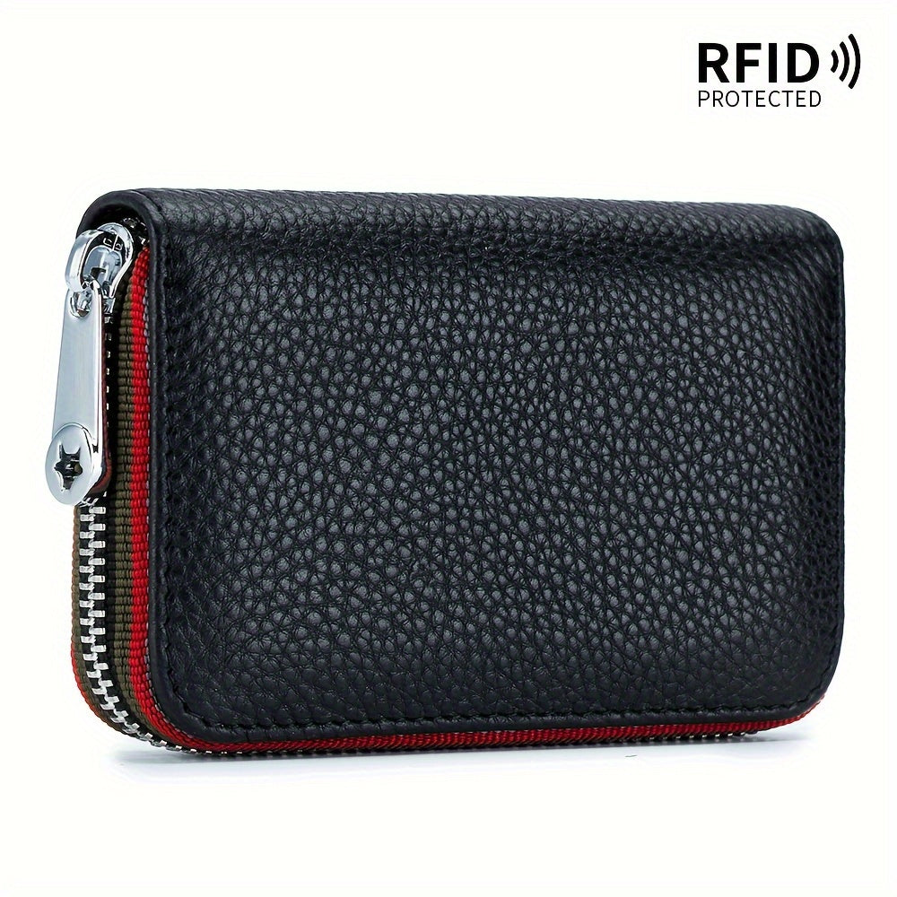 Credit Card Holder Wallet For Men Women, Small Leather RFID Blocking Card Cases Holder Organizer, Security Travel Wallet With Zipper