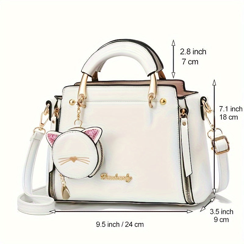 Chic Cat-Ears Ladies Handbag, Versatile Faux Leather Shoulder & Crossbody Purse For Women