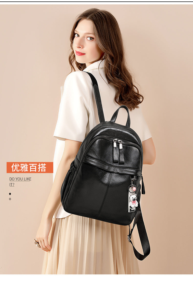 1pc Leather Backpack, Cowhide Backpack, Multi-layer Anti-theft Bag, Elegant And Fashionable Backpack, Sturdy And Durable, Suitable For Shopping, Work, Travel, Etc