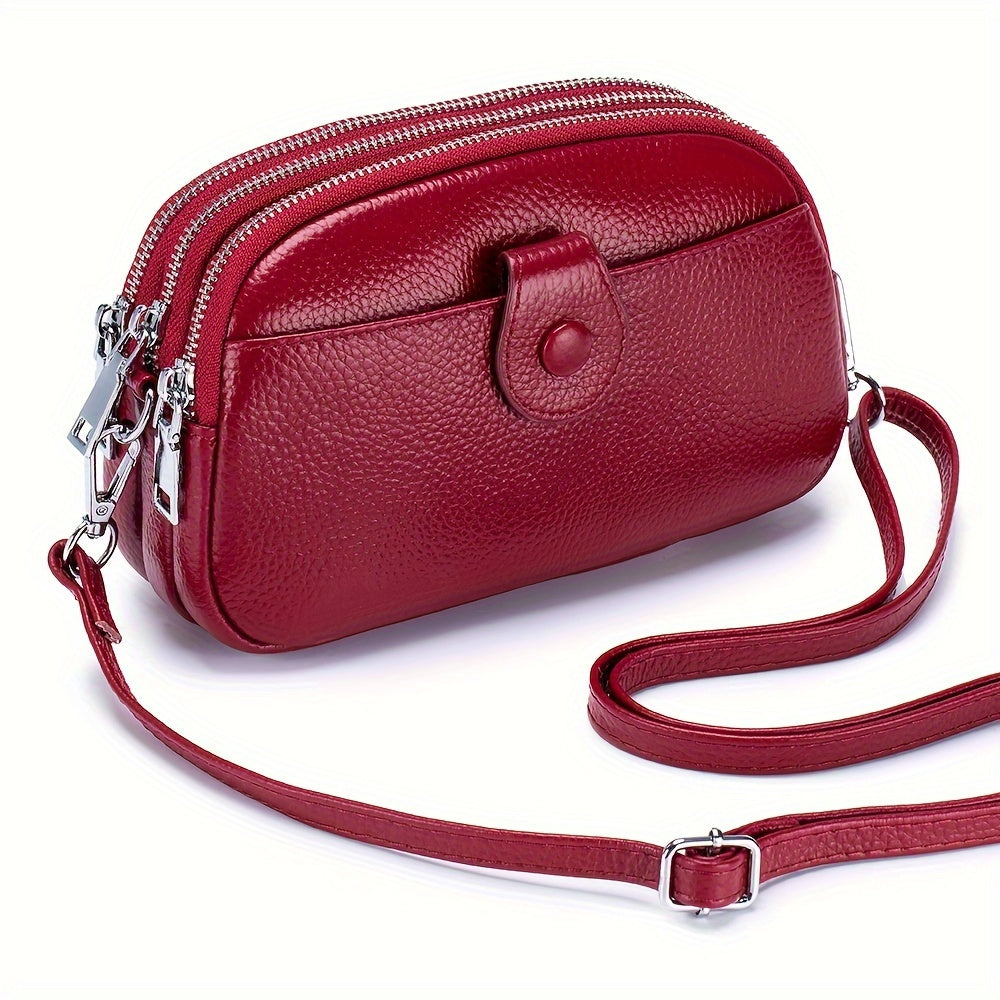 Crossbody Bags for Women Small Genuine Leather Shoulder Purse Cross Body Bag with Triple Top Zipper Adjustable Strap