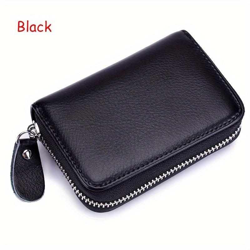 Genuine Leather RFID Blocking 16 Card Slots Credit Card Holder, Small Card Case For Women, Zipper Around Coin Purse Wallet