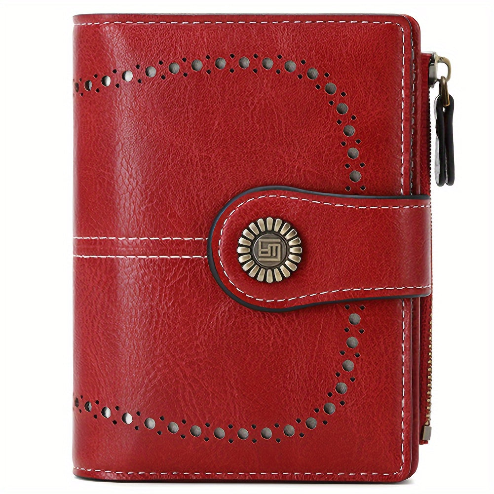 Small Womens Wallet Leather Bifold Card Holder RFID Blocking with Zipper Coin Pocket