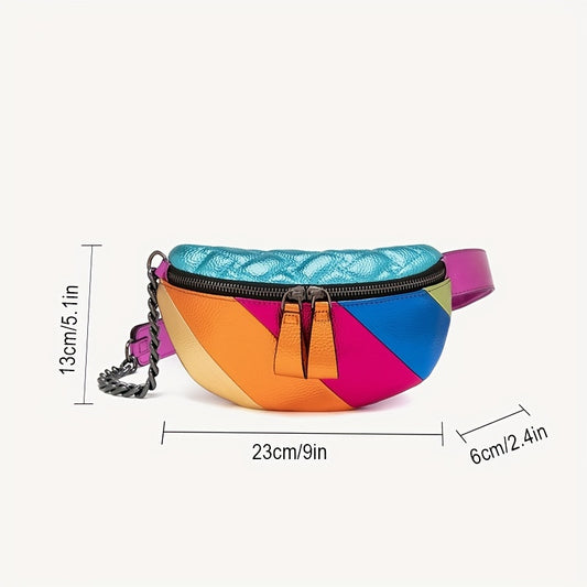 Color Collision Splicing Rainbow Eagle Head Women's Bag Chain Tote Shoulder Crossbody Bag Fashion Casual Waist Bag