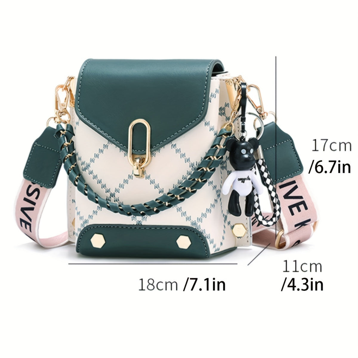 Women's Mini Plaid Crossbody Bag With Chain Decor, Flap Mini Shoulder Purse, Classic Shoulder Bag With Wide Shoulder Strap