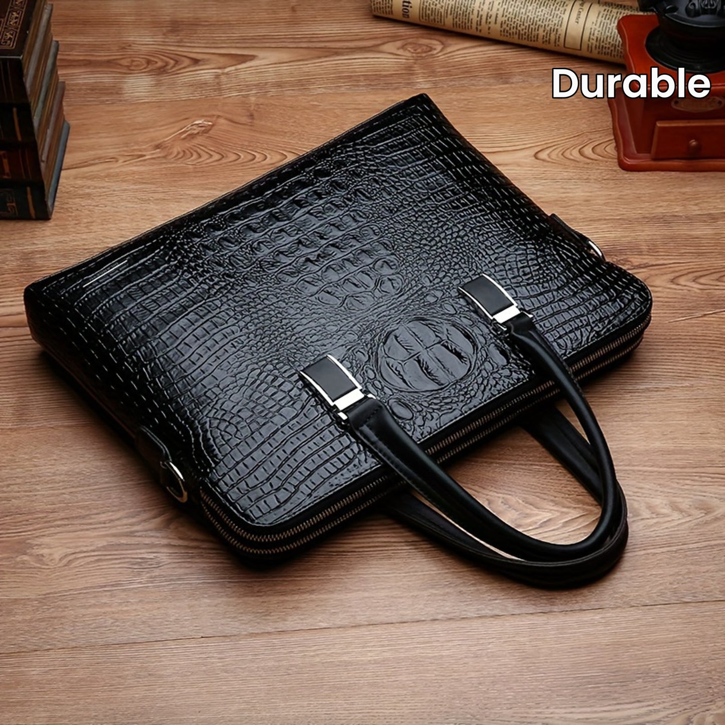 1pc crocodile pattern men's tote bag holds 14-inch laptop, can be worn cross-body with detachable shoulder strap, stylish and durable