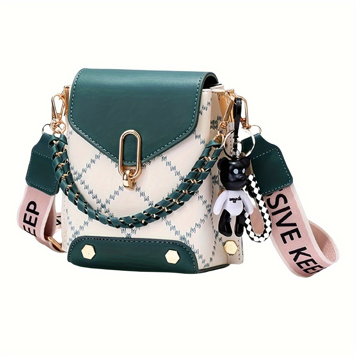 Women's Mini Plaid Crossbody Bag With Chain Decor, Flap Mini Shoulder Purse, Classic Shoulder Bag With Wide Shoulder Strap