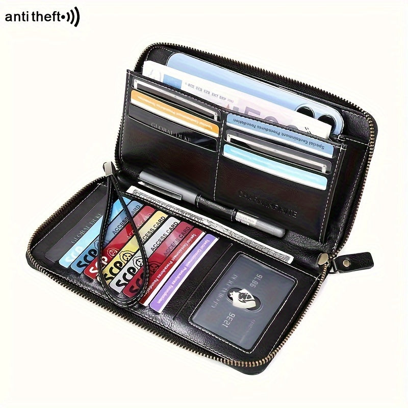 1 Pc RFID Blocking Large Capacity Long Wallet PU Leather Solid Color Women's Coin Purse Multi-Functional Zipper Wallet With Wrist Strap Passport Ticket Credit Card Holder Can Accommodate Large Screen Phone Minimalist Versatile