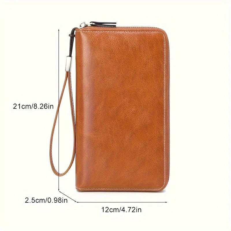 1 Pc RFID Blocking Large Capacity Long Wallet PU Leather Solid Color Women's Coin Purse Multi-Functional Zipper Wallet With Wrist Strap Passport Ticket Credit Card Holder Can Accommodate Large Screen Phone Minimalist Versatile