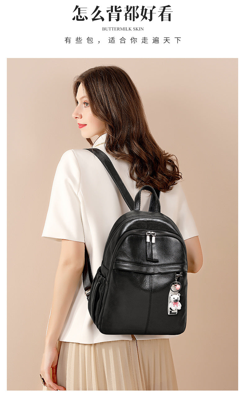 1pc Leather Backpack, Cowhide Backpack, Multi-layer Anti-theft Bag, Elegant And Fashionable Backpack, Sturdy And Durable, Suitable For Shopping, Work, Travel, Etc