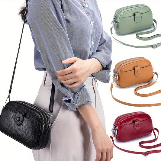 Crossbody Bags for Women Small Genuine Leather Shoulder Purse Cross Body Bag with Triple Top Zipper Adjustable Strap