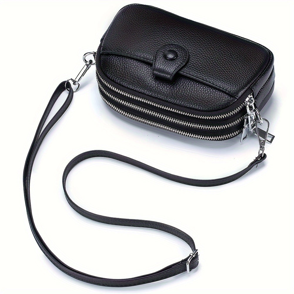 Crossbody Bags for Women Small Genuine Leather Shoulder Purse Cross Body Bag with Triple Top Zipper Adjustable Strap