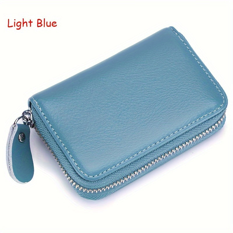 Genuine Leather RFID Blocking 16 Card Slots Credit Card Holder, Small Card Case For Women, Zipper Around Coin Purse Wallet