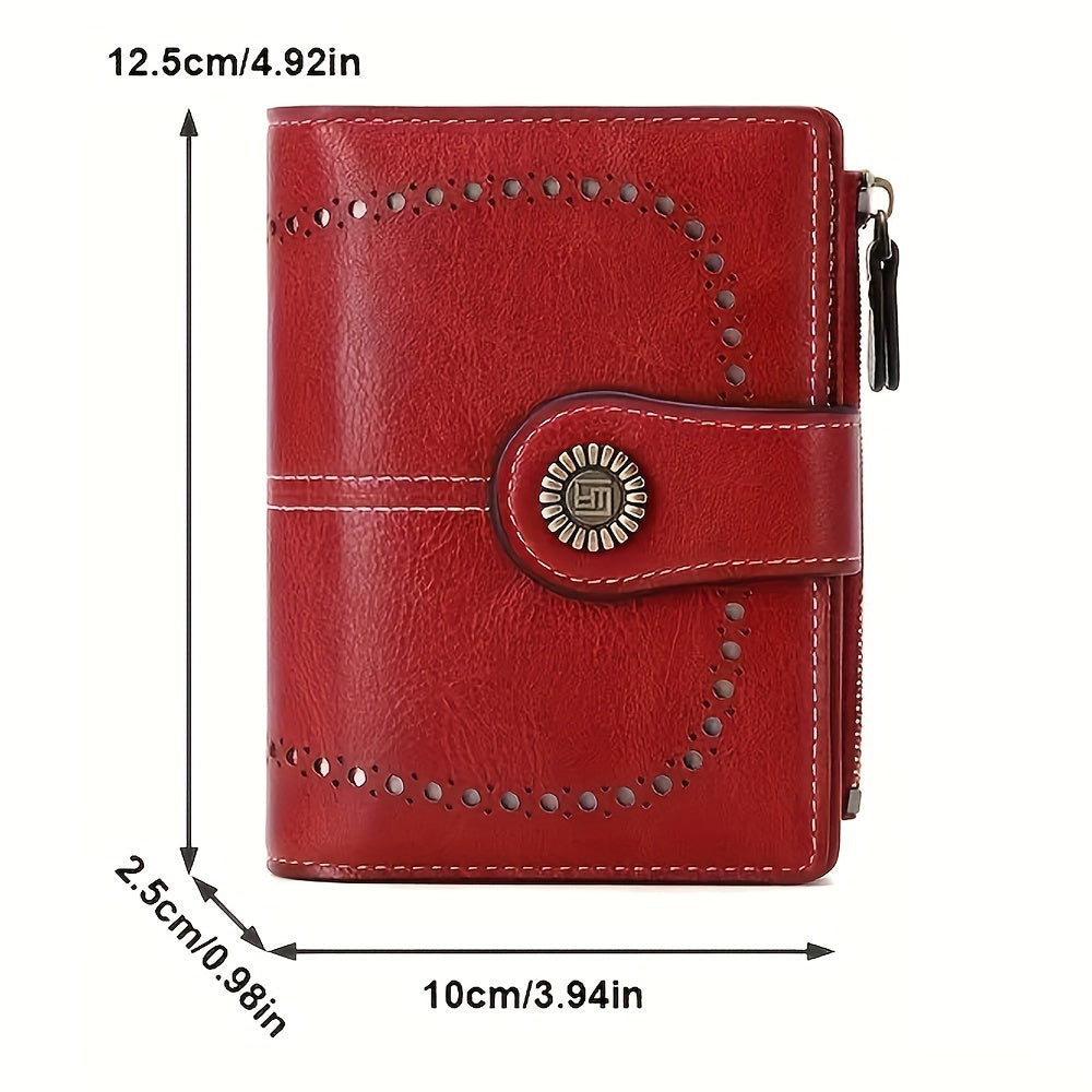 Small Womens Wallet Leather Bifold Card Holder RFID Blocking with Zipper Coin Pocket