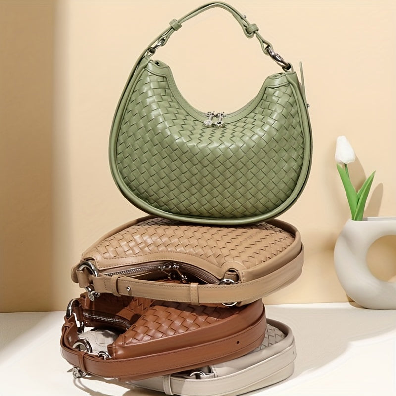 New Woven Crescent Bag For Women, High-end Woven Bag, Lazy Soft Leather Oval Saddle Bag