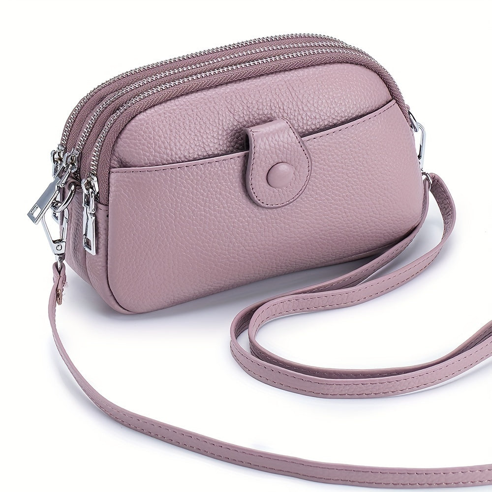 Crossbody Bags for Women Small Genuine Leather Shoulder Purse Cross Body Bag with Triple Top Zipper Adjustable Strap