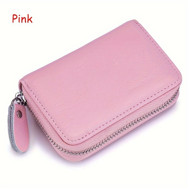 Genuine Leather RFID Blocking 16 Card Slots Credit Card Holder, Small Card Case For Women, Zipper Around Coin Purse Wallet