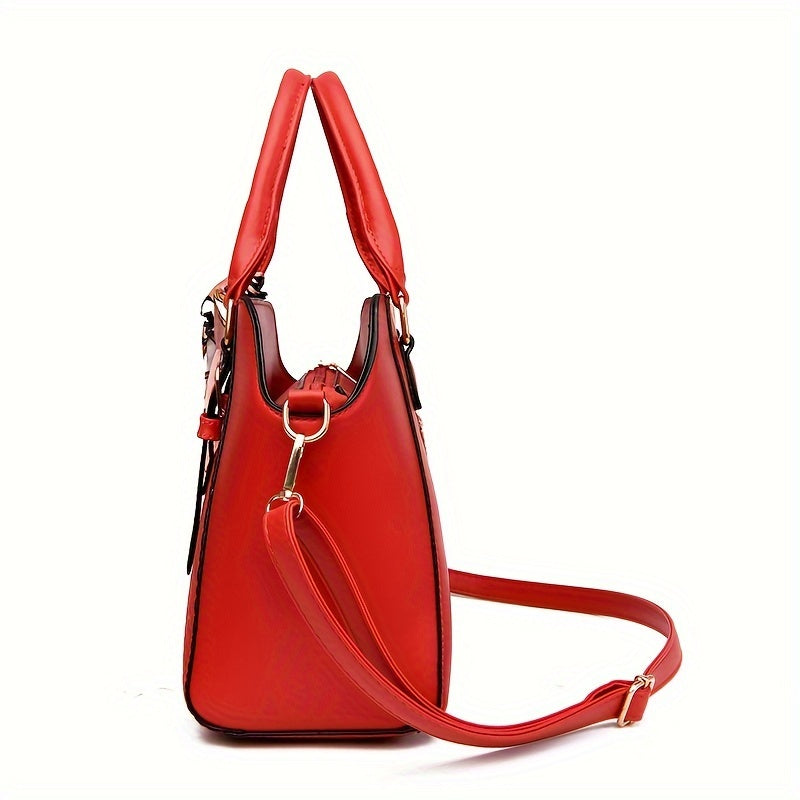 Women Fashion Synthetic Leather Handbags Tote Bag Shoulder Bag Top Handle Satchel Purse Set 3pcs