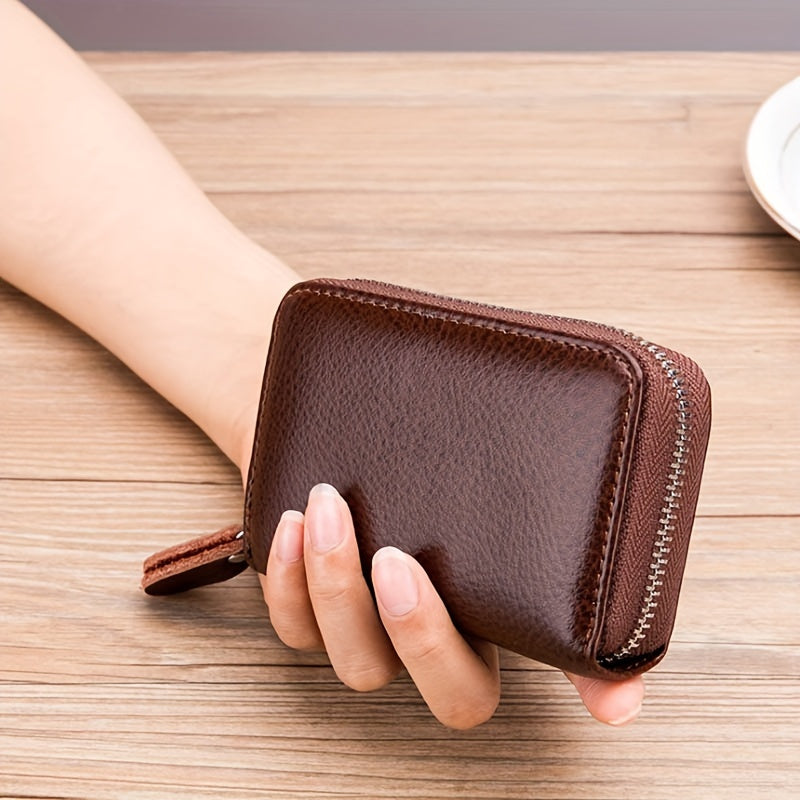 Genuine Leather RFID Blocking 16 Card Slots Credit Card Holder, Small Card Case For Women, Zipper Around Coin Purse Wallet