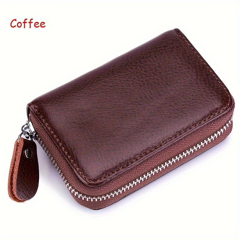 Genuine Leather RFID Blocking 16 Card Slots Credit Card Holder, Small Card Case For Women, Zipper Around Coin Purse Wallet