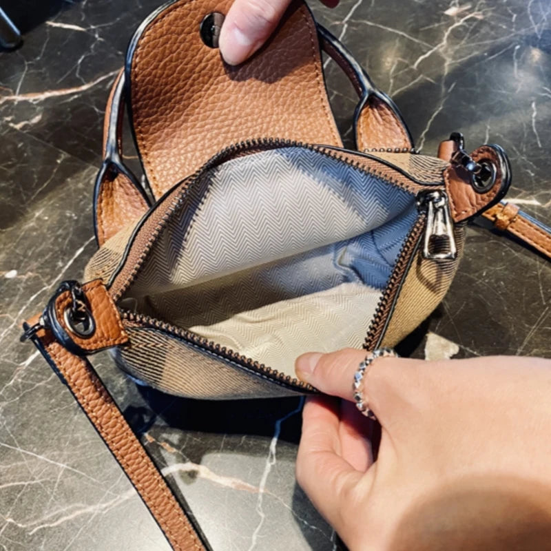 Genuine Leather Casual Phone Bag 2024 New Ladies Lattice Luxury Crossbody Bag Fashion Trend Women Shoulder Bag