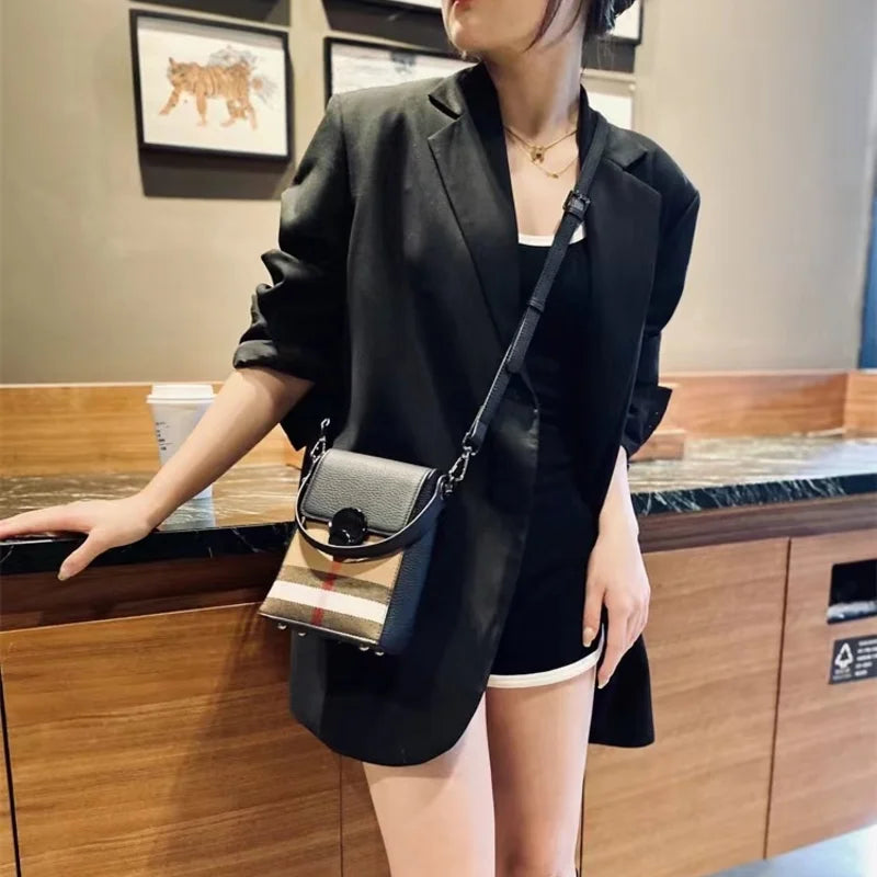 Genuine Leather Casual Shoulder Bag 2023 New Ladies Lattice Luxury Crossbody Bag Fashion Trend Women Mobile Phone Bag