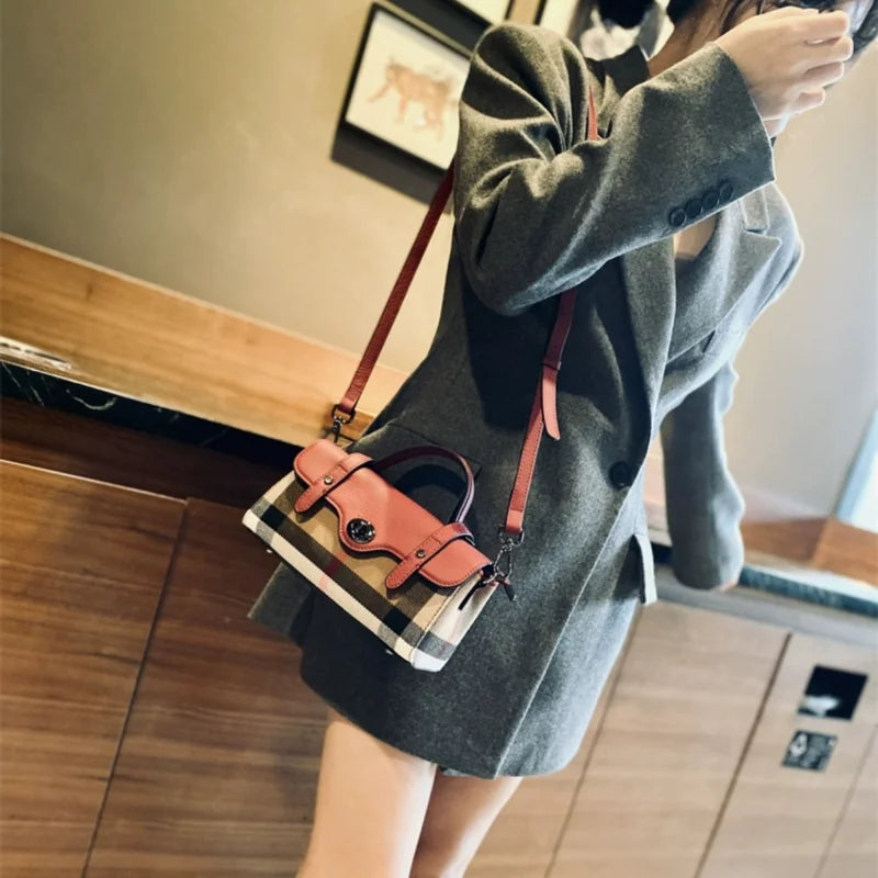 Genuine Leather Fashion Plaid Crossbody Bags for Women 2023 New Luxury Small Shoulder Bag Female Brand Designer Trends Handbags