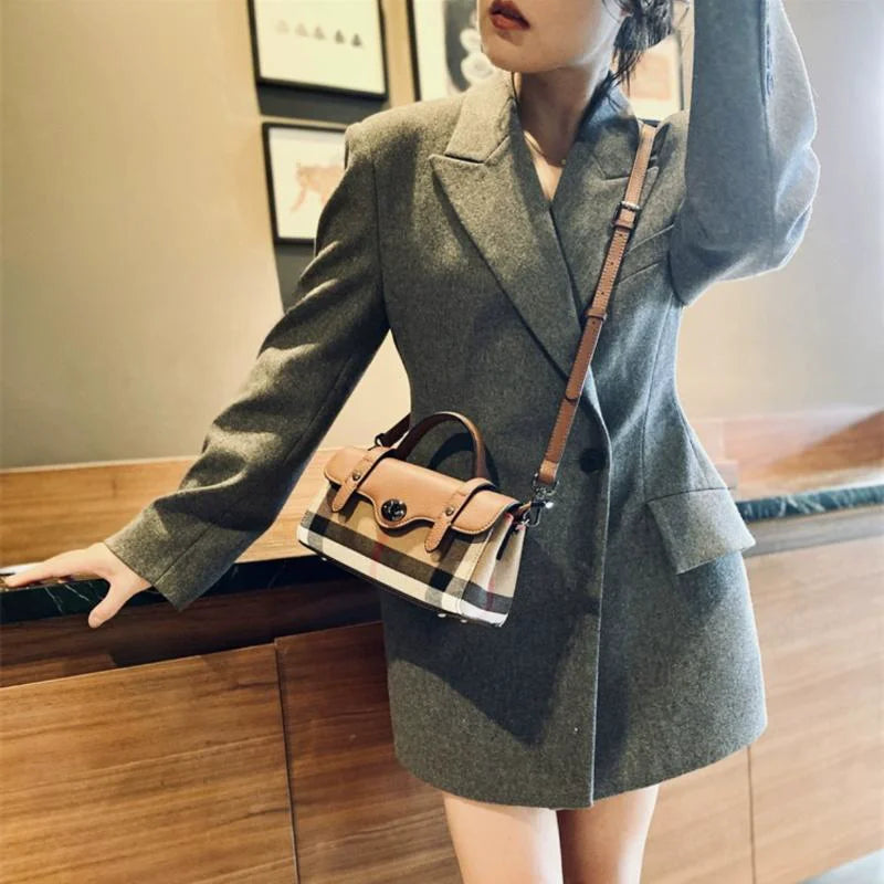 Genuine Leather Fashion Plaid Crossbody Bags for Women 2023 New Luxury Small Shoulder Bag Female Brand Designer Trends Handbags