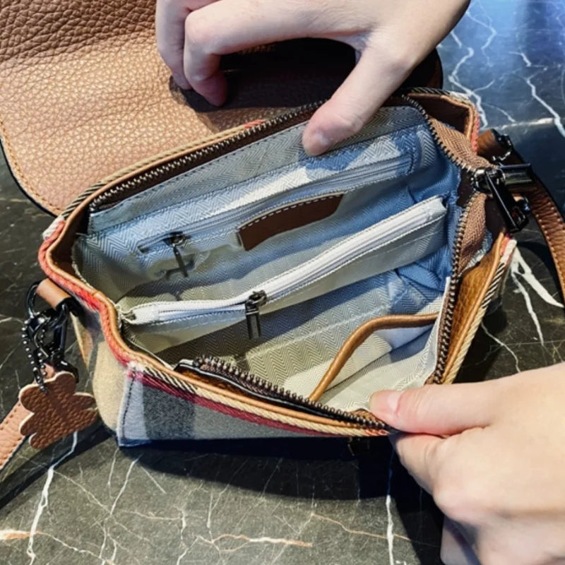 Genuine Leather Fashion Plaid Crossbody Bags for Women 2023 New Luxury Small Shoulder Bag Female Brand Designer Trends Handbags