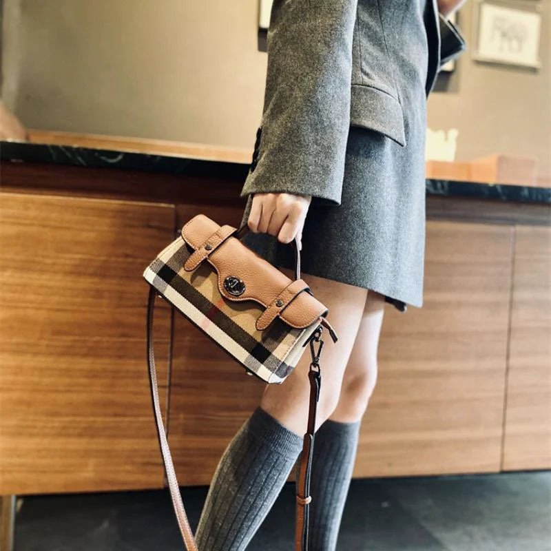 Genuine Leather Fashion Plaid Crossbody Bags for Women 2023 New Luxury Small Shoulder Bag Female Brand Designer Trends Handbags