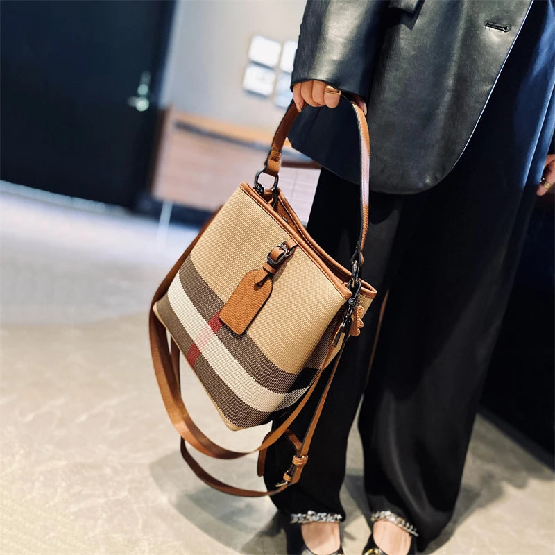 Genuine Leather Fashion Plaid HandBags For Women 2023 New Ladies Lattice Luxury Shoulder Bag Female Brand Designer Trends Handba