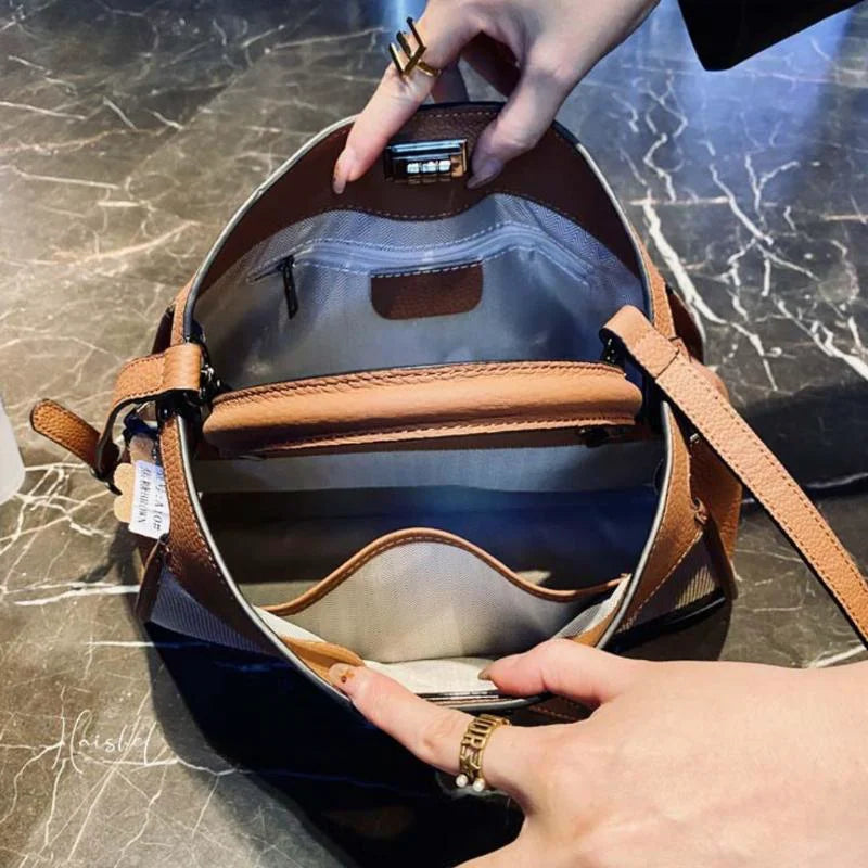 Genuine Leather Fashion Plaid HandBags For Women 2023 New Ladies Lattice Luxury Shoulder Bag Female Brand Designer Trends Handba