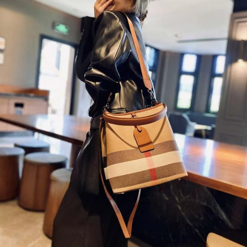 Genuine Leather Fashion Plaid HandBags For Women 2023 New Ladies Lattice Luxury Shoulder Bag Female Brand Designer Trends Handba