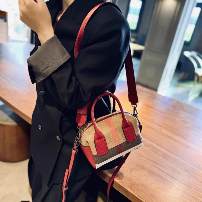 Genuine Leather Fashion Plaid Handbag for Women 2023 New Luxury Shoulder Bag Female Brand Designer Trends Handbags