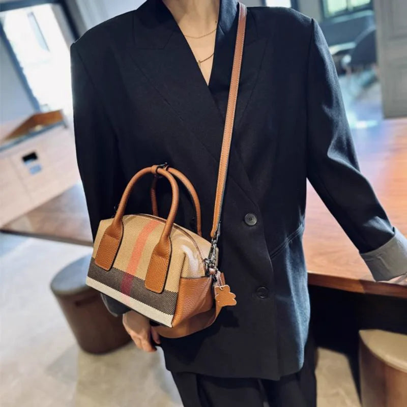 Genuine Leather Fashion Plaid Handbag for Women 2023 New Luxury Shoulder Bag Female Brand Designer Trends Handbags