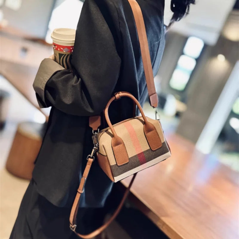 Genuine Leather Fashion Plaid Handbag for Women 2023 New Luxury Shoulder Bag Female Brand Designer Trends Handbags