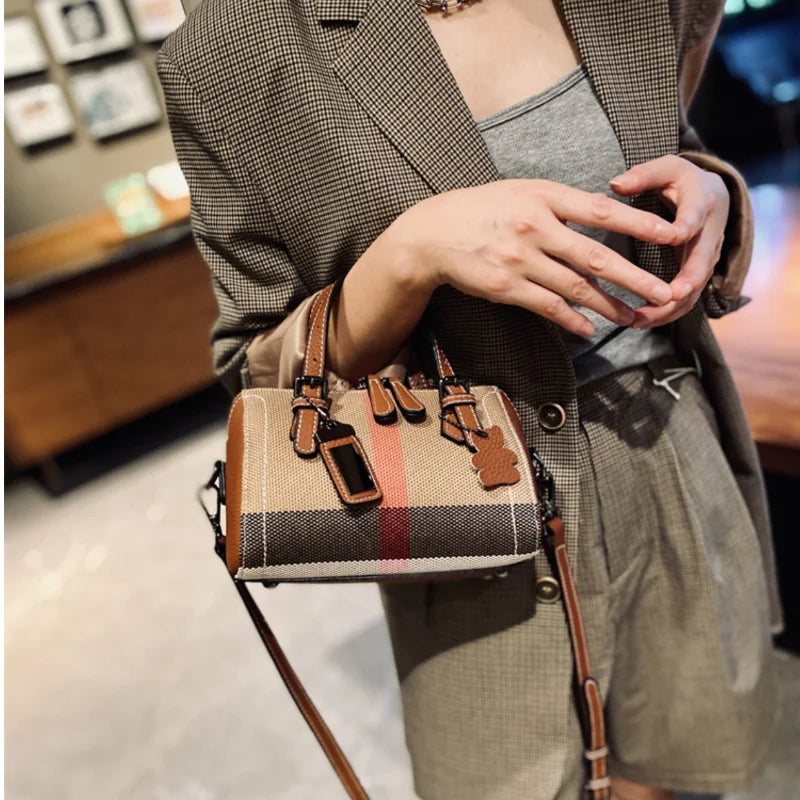 Genuine Leather Fashion Plaid Shoulder Bag for Women 2023 New Luxury Small Small Handbag Female Brand Designer Trends Bag