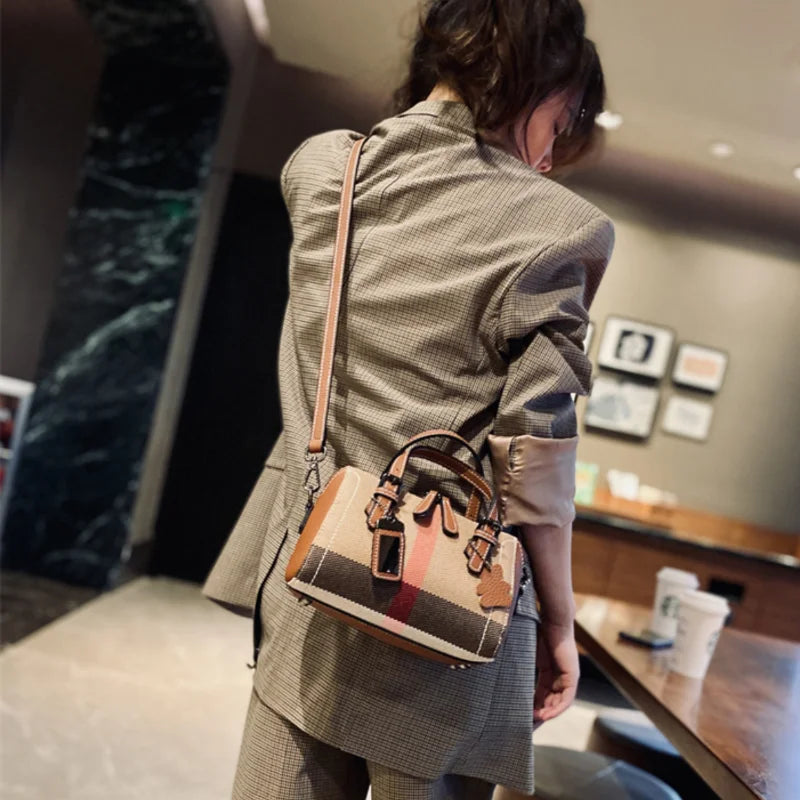 Genuine Leather Fashion Plaid Shoulder Bag for Women 2023 New Luxury Small Small Handbag Female Brand Designer Trends Bag