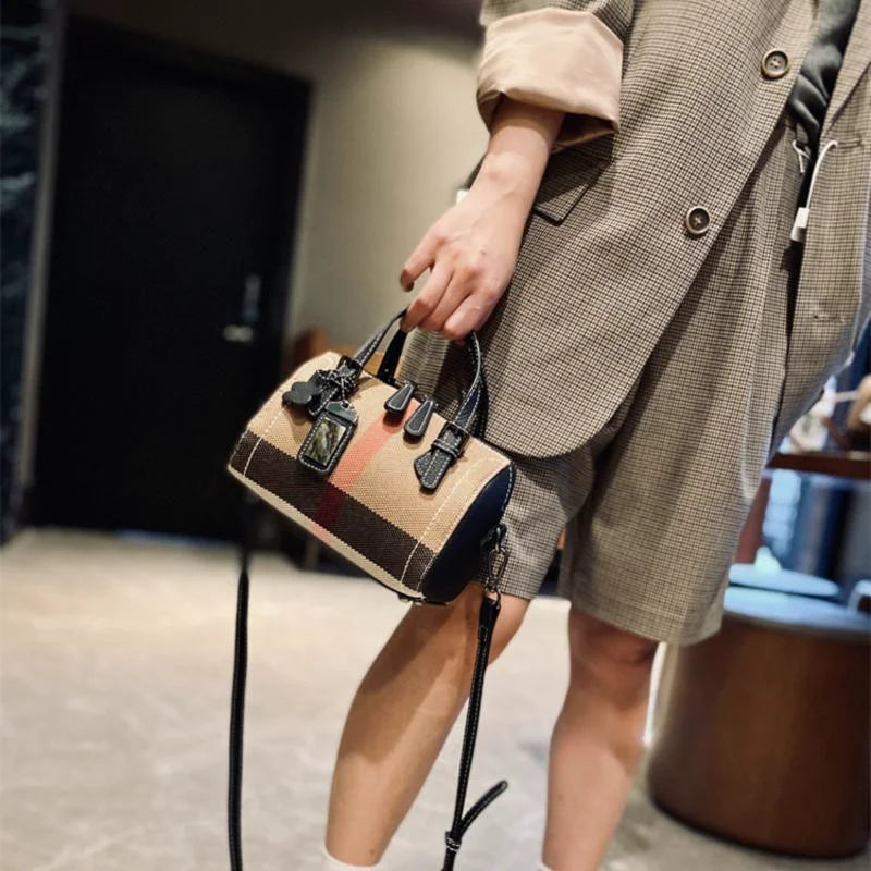 Genuine Leather Fashion Plaid Shoulder Bag for Women 2023 New Luxury Small Small Handbag Female Brand Designer Trends Bag