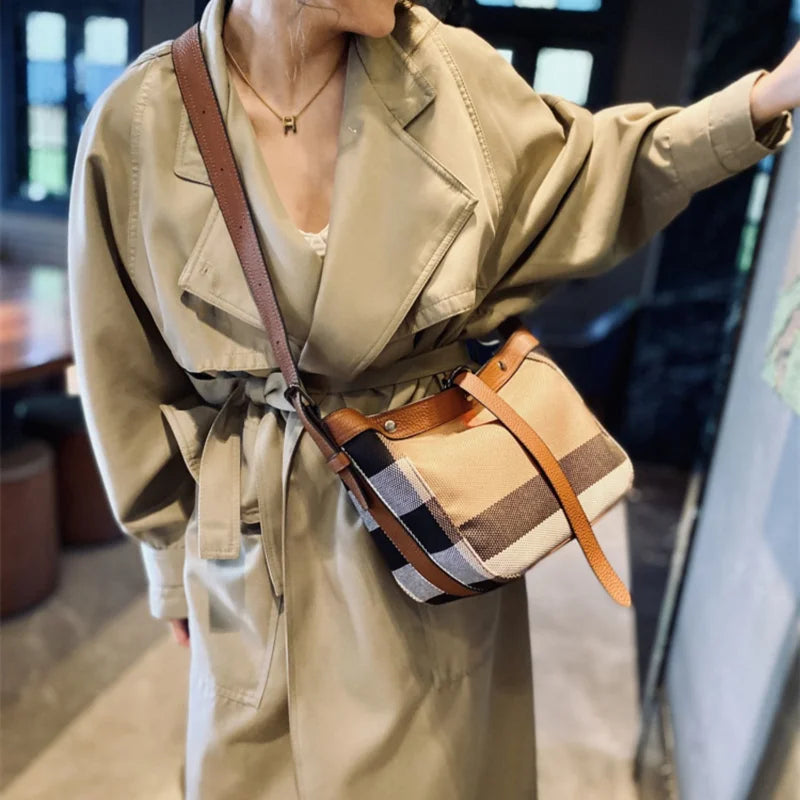 Genuine Leather Fashion Plaid Shoulder bag for Women 2023 New Luxury Women's bag Fashion Brand Designer Trends bags