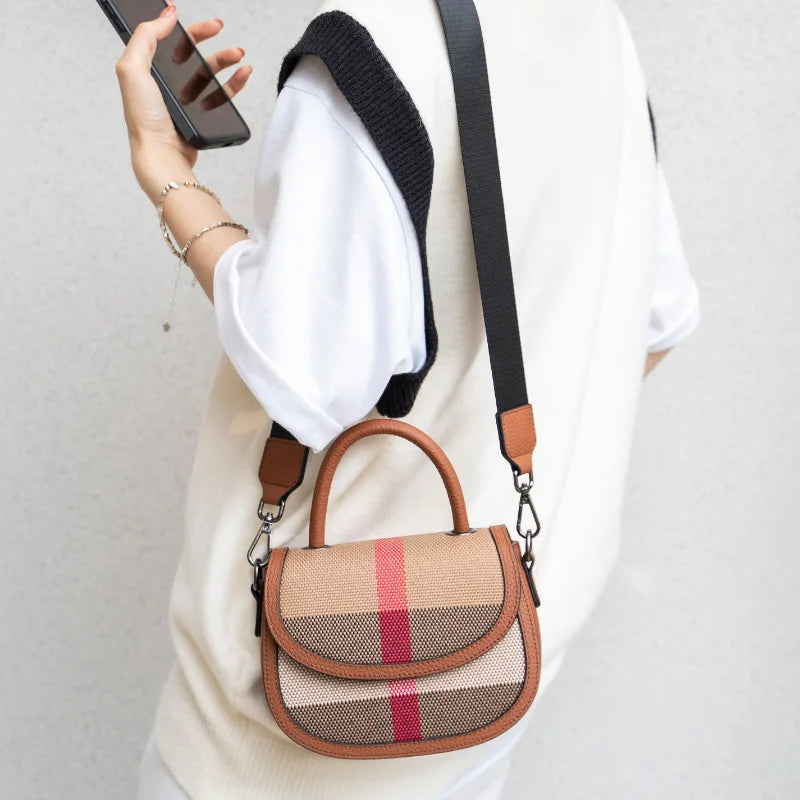 Luxury Brand Designer Crossbody Bags for Women 2023 New Plaid Canvas Shoulder Bags Female Casual Fashion Small Bag Trend Handbag