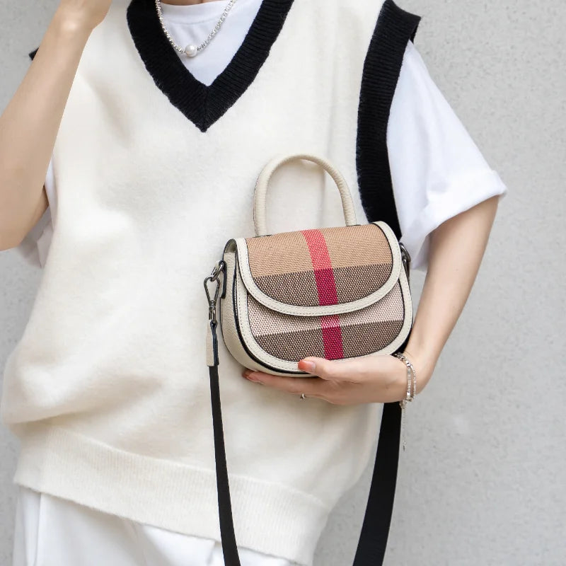 Luxury Brand Designer Crossbody Bags for Women 2023 New Plaid Canvas Shoulder Bags Female Casual Fashion Small Bag Trend Handbag