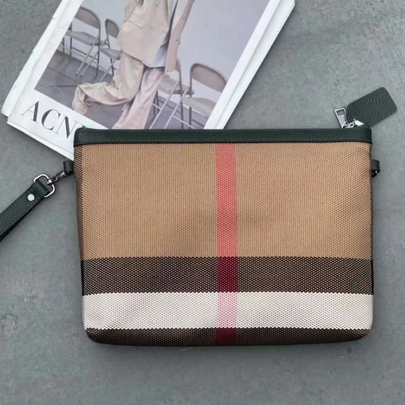 New Fashion Luxury Women Clutch Bag Classic Stripes Canvas Leather Female Shoulder Bag A4 Lady Crossbody Bag Wristlet Handbag