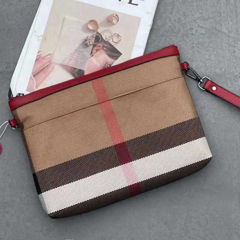 New Fashion Luxury Women Clutch Bag Classic Stripes Canvas Leather Female Shoulder Bag A4 Lady Crossbody Bag Wristlet Handbag